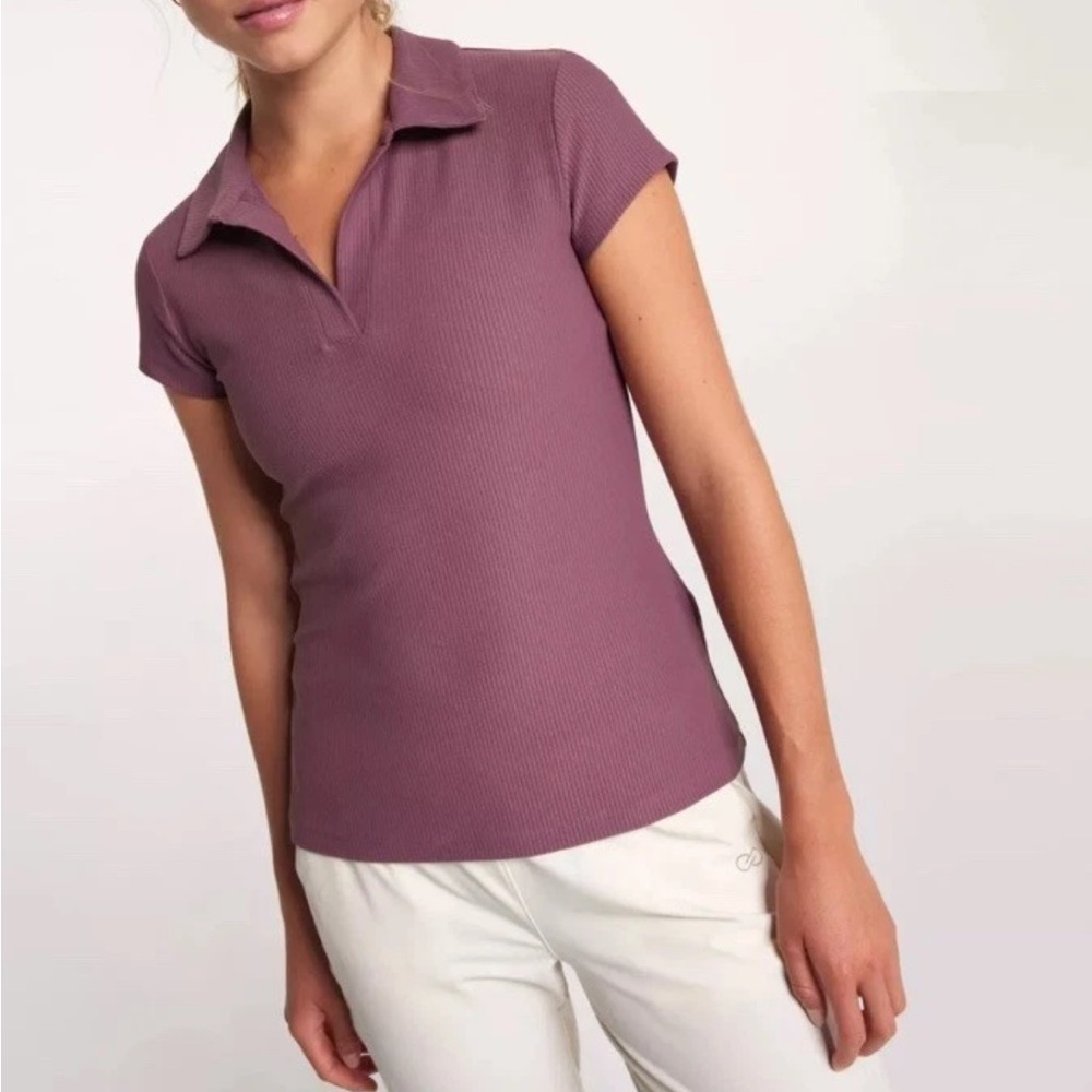 CALIA Golf XXL Women's Ribbed Johnny Collar Polo Plum Raisin NWT - Picture 3 of 9